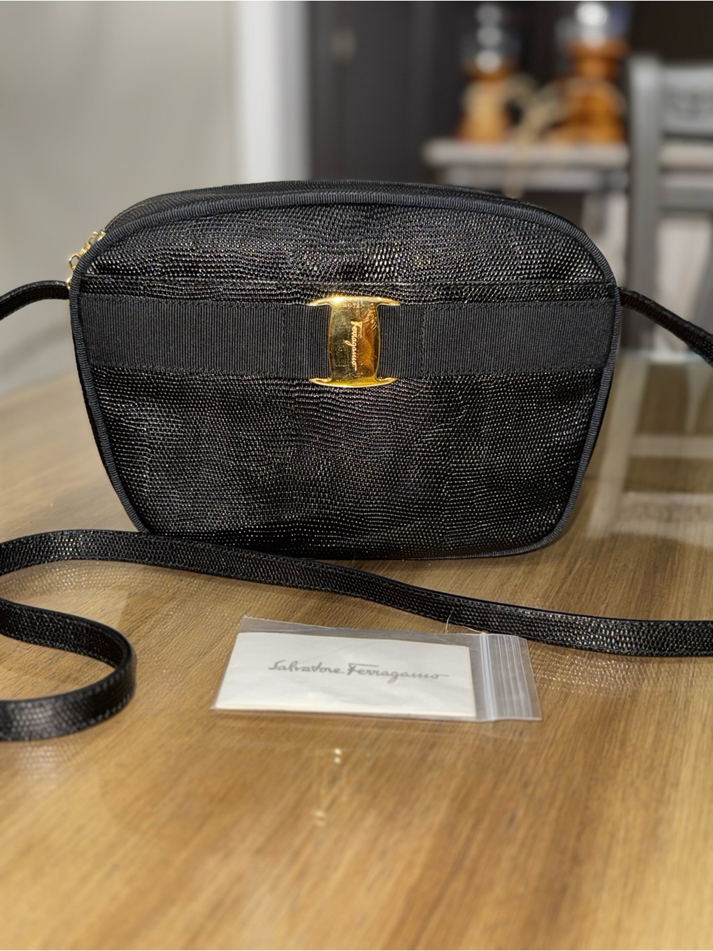 Salvatore Ferragamo Vara Lizard-Embossed Leather Camera Crossbody Bag VINTAGE